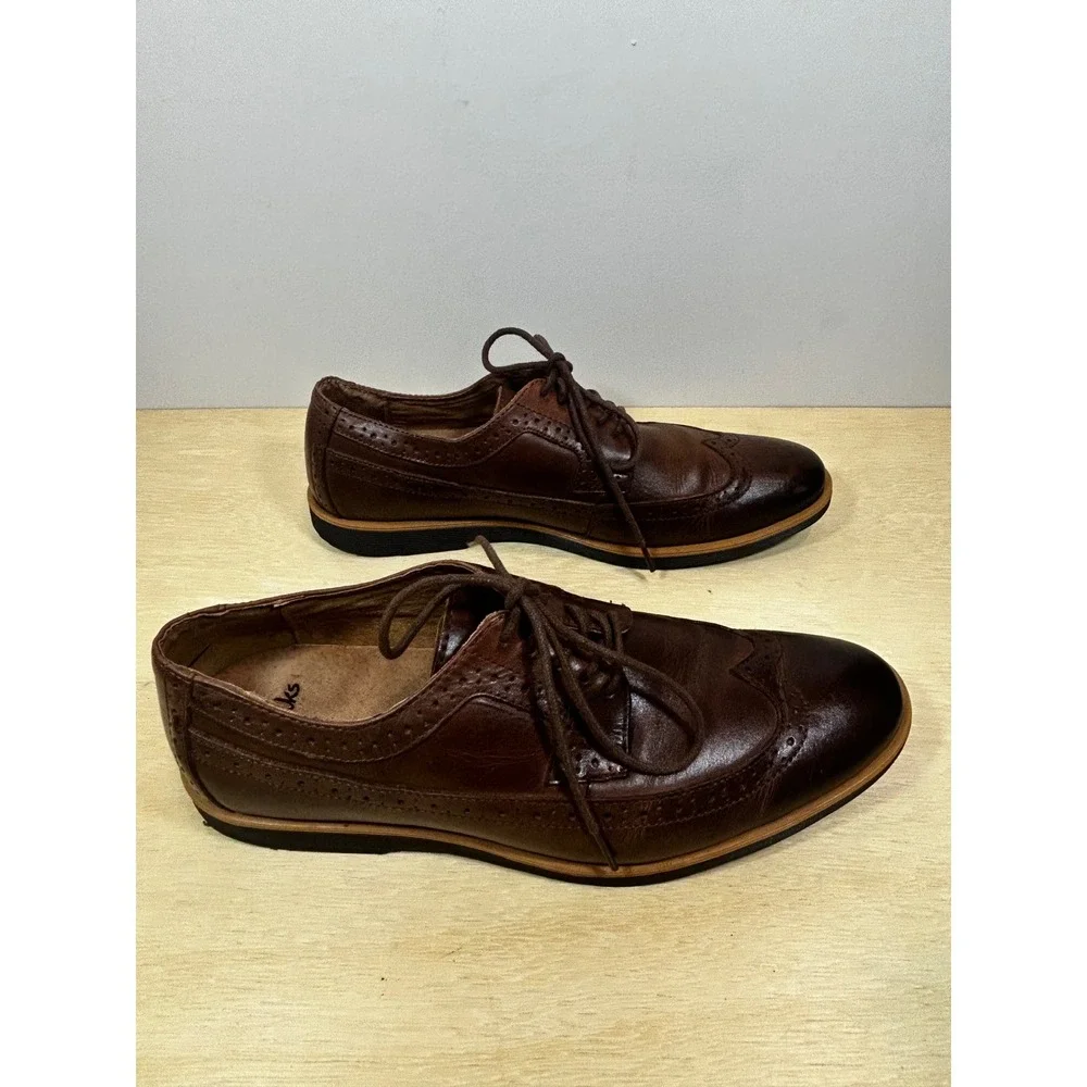 Clarks Mens Dark Brown Leather Wingtip Brogue Derby Dress Shoes US 8M